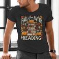 Fall In Love With Reading Book Autumn Pumpkins And Teachers Men's V-Neck T-Shirt Fall In Love With Reading Book Autumn Pumpkins And Teachers Men's V-Neck T-Shirt