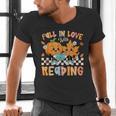 Fall In Love With Reading Thanksgiving Pumpkin Book Lover Men's V-Neck T-Shirt Fall In Love With Reading Thanksgiving Pumpkin Book Lover Men's V-Neck T-Shirt