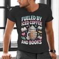 Fueled By Iced Coffee And Books Book Lover Retro Men's V-Neck T-Shirt