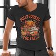 Fully Booked For Fall Books Pumpkin Autumn Thanksgiving Men's V-Neck T-Shirt