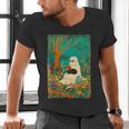 Groovy Ghost Reading Book Cat Halloween Ghost Teacher Men's V-Neck T-Shirt