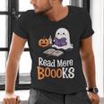 Halloween Teacher Women Cute Reading Ghost Read More Books Men's V-Neck T-Shirt