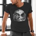 Hedgehog Reading Book Full Moon Lake Scenery Men's V-Neck T-Shirt