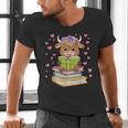 Highland Cow Reading Book Floral Bookworm Men's V-Neck T-Shirt