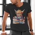 Highland Cow Reading Book Librarian Library Men's V-Neck T-Shirt Highland Cow Reading Book Librarian Library Men's V-Neck T-Shirt