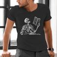 Hilarious Skeleton Holding a Book And Laughing Gothic Men's V-Neck T-Shirt