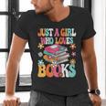 Just A Girl Who Loves Books Reading Cute Bookworm Girls Kids Men's V-Neck T-Shirt