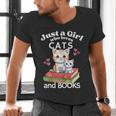 Just A Girl That Loves Cats And Books Cute Cat & Bookwork Men's V-Neck T-Shirt Just A Girl That Loves Cats And Books Cute Cat & Bookwork Men's V-Neck T-Shirt