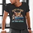 Just a Girl Who Loves Cats And Books Kitties Pet Art Lover Men's V-Neck T-Shirt