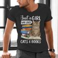 Just a Girl Who Loves Cats And Books Men's V-Neck T-Shirt Just a Girl Who Loves Cats And Books Men's V-Neck T-Shirt