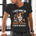 Kawaii Feline Book Reading Read Books Pet My Calico Cat Men Women Men's V-Neck T-Shirt Kawaii Feline Book Reading Read Books Pet My Calico Cat Men Women Men's V-Neck T-Shirt