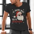 He Knows What You'Ve Been Reading Book Lover Women Santa Men's V-Neck T-Shirt