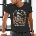 Leave Me Alone Skeleton Reading Book Floral Moon Librarian Men's V-Neck T-Shirt Leave Me Alone Skeleton Reading Book Floral Moon Librarian Men's V-Neck T-Shirt