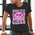 Library Book Fair Queen Vibe Groovy Tie Dye School Reading Men's V-Neck T-Shirt