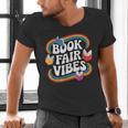 Library Book Fair Vibe Groovy Retro School Reading Nostalgic Men's V-Neck T-Shirt