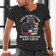 Life Is Better With Books Cats & Coffee Librarian Book Lover Men's V-Neck T-Shirt