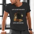 Life Is Better With Cats And Books Cute Cat Lover For Men Women Kids Men's V-Neck T-Shirt