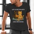 Life Is Better With Cats And Books Cute Cat Lover Men's V-Neck T-Shirt Life Is Better With Cats And Books Cute Cat Lover Men's V-Neck T-Shirt