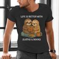 Life Is Better With Sloths And Books Cute Sloth Lover Men's V-Neck T-Shirt