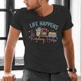 Life Happens Reading Helps Loves To Read Books Cats Men's V-Neck T-Shirt