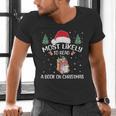 Most Likely To Read A Book On Christmas Love Reading Books Men's V-Neck T-Shirt