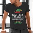 Most Likely To Read A Book Matching Christmas Elf Men's V-Neck T-Shirt Most Likely To Read A Book Matching Christmas Elf Men's V-Neck T-Shirt