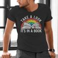 Take a Look It's In a Book Reading Vintage Retro Rainbow Men's V-Neck T-Shirt