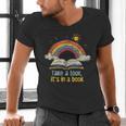 Take a Look It's In a Book Vintage Reading Teacher Rainbow Men's V-Neck T-Shirt