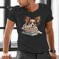 Papillon Books Reading Dog Breed Graphic For Men Women Kids Men's V-Neck T-Shirt