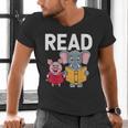 Pig Elephant Reading Cute Book Lover Bookworm Boys Girls Kid Men's V-Neck T-Shirt