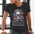 Psychological Thriller Reader Fan Skull Flowers Books Men's V-Neck T-Shirt