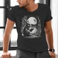 Rabbit Reading Book Full Moon Lake Scenery Men's V-Neck T-Shirt Rabbit Reading Book Full Moon Lake Scenery Men's V-Neck T-Shirt