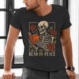 Read In Peace Skeleton Reading Book Halloween Teacher Men's V-Neck T-Shirt Read In Peace Skeleton Reading Book Halloween Teacher Men's V-Neck T-Shirt