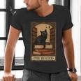 The Reader Cat Book Reading Halloween Tarot Card Men's V-Neck T-Shirt The Reader Cat Book Reading Halloween Tarot Card Men's V-Neck T-Shirt