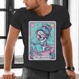 The Reader Retro Reading Skeleton Books Flowers Tarot Card Men's V-Neck T-Shirt The Reader Retro Reading Skeleton Books Flowers Tarot Card Men's V-Neck T-Shirt