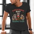 Reading Book Lover Racoon Always Freakin Busy Reading Trash Men's V-Neck T-Shirt Reading Book Lover Racoon Always Freakin Busy Reading Trash Men's V-Neck T-Shirt