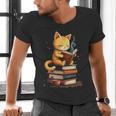 Reading Cat Books Cute Men's V-Neck T-Shirt