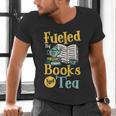Reading Hobby Bookshelves Library Fueled By Books And Tea Men's V-Neck T-Shirt