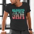 Reading Is My Jam Book Lover Bookworm Teacher Library Reader Men's V-Neck T-Shirt