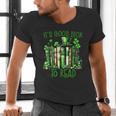 Retro Book Lucky Reading Teacher St Patrick's Day -Adults Small Cotton Blend Polyester Blend Short Sleeve Men's V-Neck T-Shirt