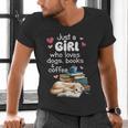 Retro Just A Girl Who Love Dogs Books And Coffee Bookworm Men's V-Neck T-Shirt