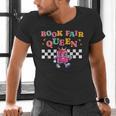 Retro Library Book Fair Queen School Reading Girls Women's Men's V-Neck T-Shirt Retro Library Book Fair Queen School Reading Girls Women's Men's V-Neck T-Shirt