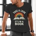 Retro Rainbow Take A Look It's In A Book Reading Men's V-Neck T-Shirt