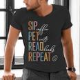 Sip Coffee Pet Cats Read Books Repeat Book Cat Lover Men's V-Neck T-Shirt