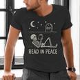 Skeleton Read In Peace Halloween Book Graphic Bookish Men's V-Neck T-Shirt
