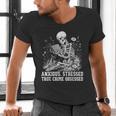 Skeleton Reading Book Anxious Stressed True Crime Obsessed Men's V-Neck T-Shirt Skeleton Reading Book Anxious Stressed True Crime Obsessed Men's V-Neck T-Shirt