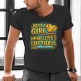 Softball Just A Girl Comic Book Style Graphic For Teens Men's V-Neck T-Shirt Softball Just A Girl Comic Book Style Graphic For Teens Men's V-Neck T-Shirt