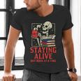 Staying Alive One Book At A Time Skeleton Reading Librarian Men's V-Neck T-Shirt Staying Alive One Book At A Time Skeleton Reading Librarian Men's V-Neck T-Shirt