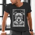 Tarot Card Vintage Pit Bull Pittie Dog Book Lover The Reader Men's V-Neck T-Shirt