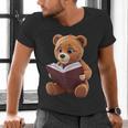 Teddy Bear Reading a Book Men's V-Neck T-Shirt